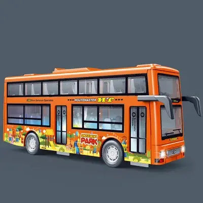 Double Decker Sightseeing Bus Model Die Cast Pull Back Toy Open Doors with Light Music for Boys