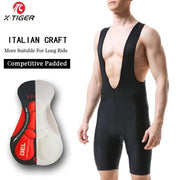 X-TIGER men's cycling bib shorts in black Lycra with 5D Coolmax gel pad
