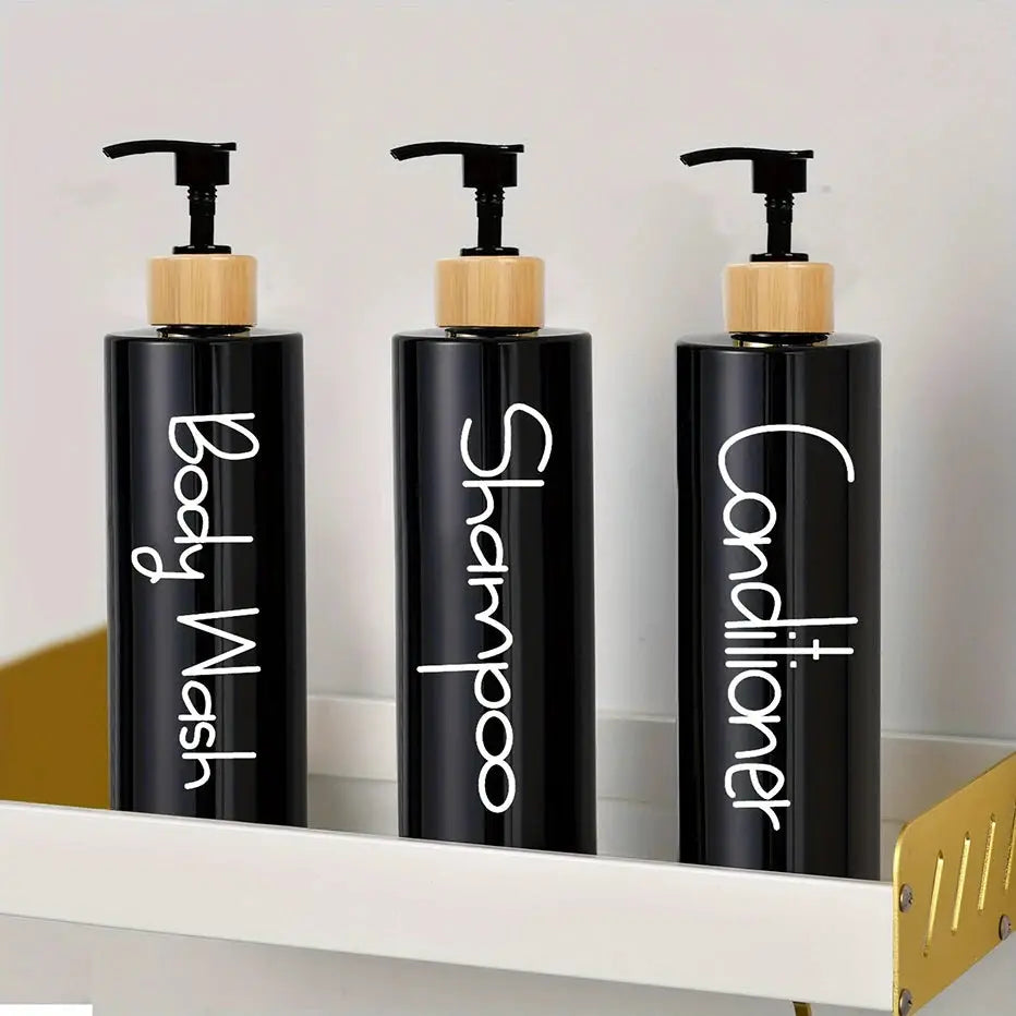 Three Pack Reusable Bathroom Pump Dispenser Bottles Shampoo Shower Gel