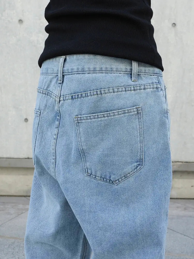 Men's Simples Market light blue baggy denim jeans with back pocket, wide-leg straight fit