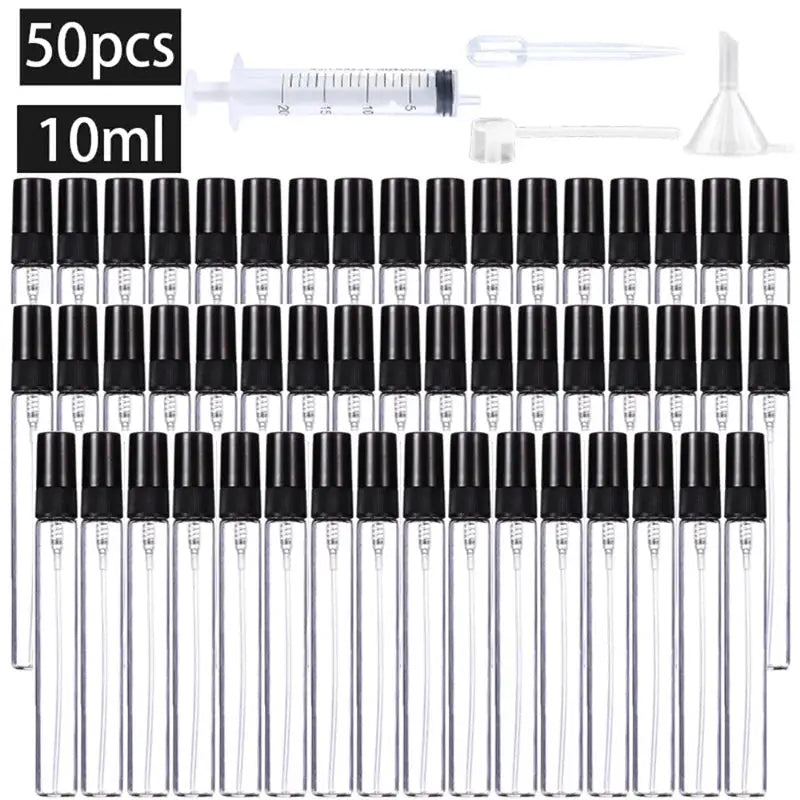 50 Pack 10ml Refillable Glass Spray Bottles With Dropper Funnel Dispenser And Syringe For Essential Oils And Perfumes