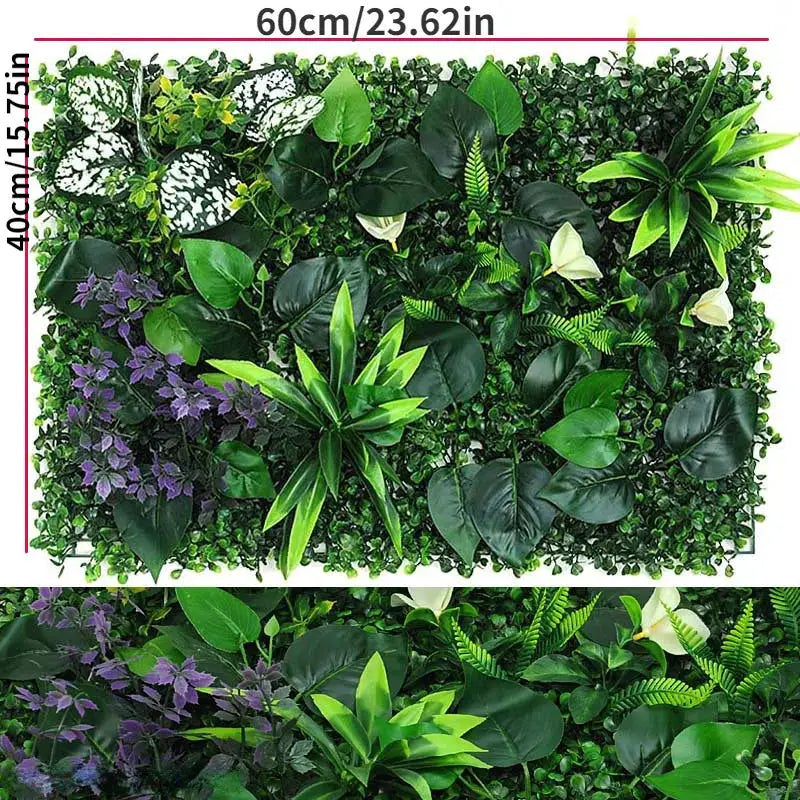 Artificial grass wall panel with boxwood hedge for indoor/outdoor decor, 60×40 cm