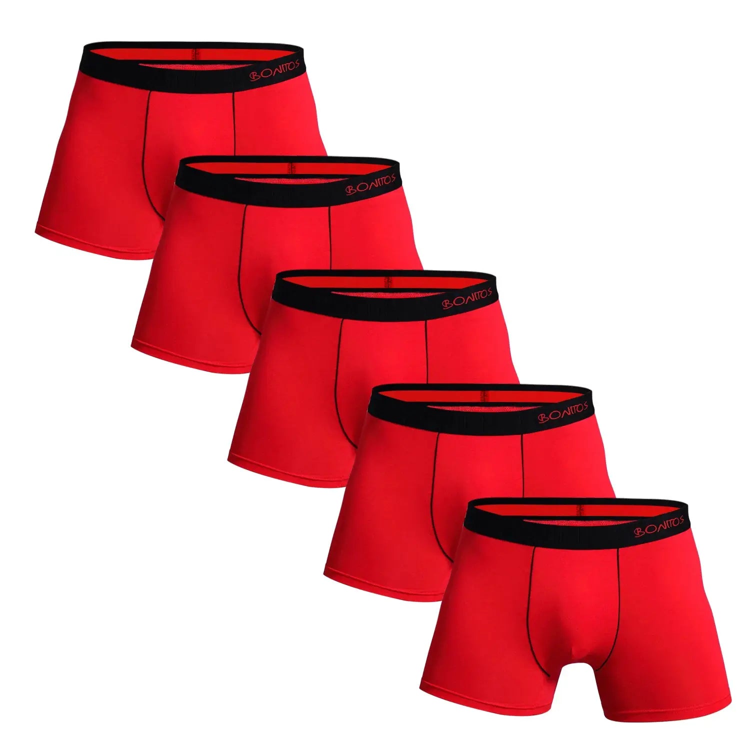 5-pack red cotton men's boxer briefs with black Bonitos waistband