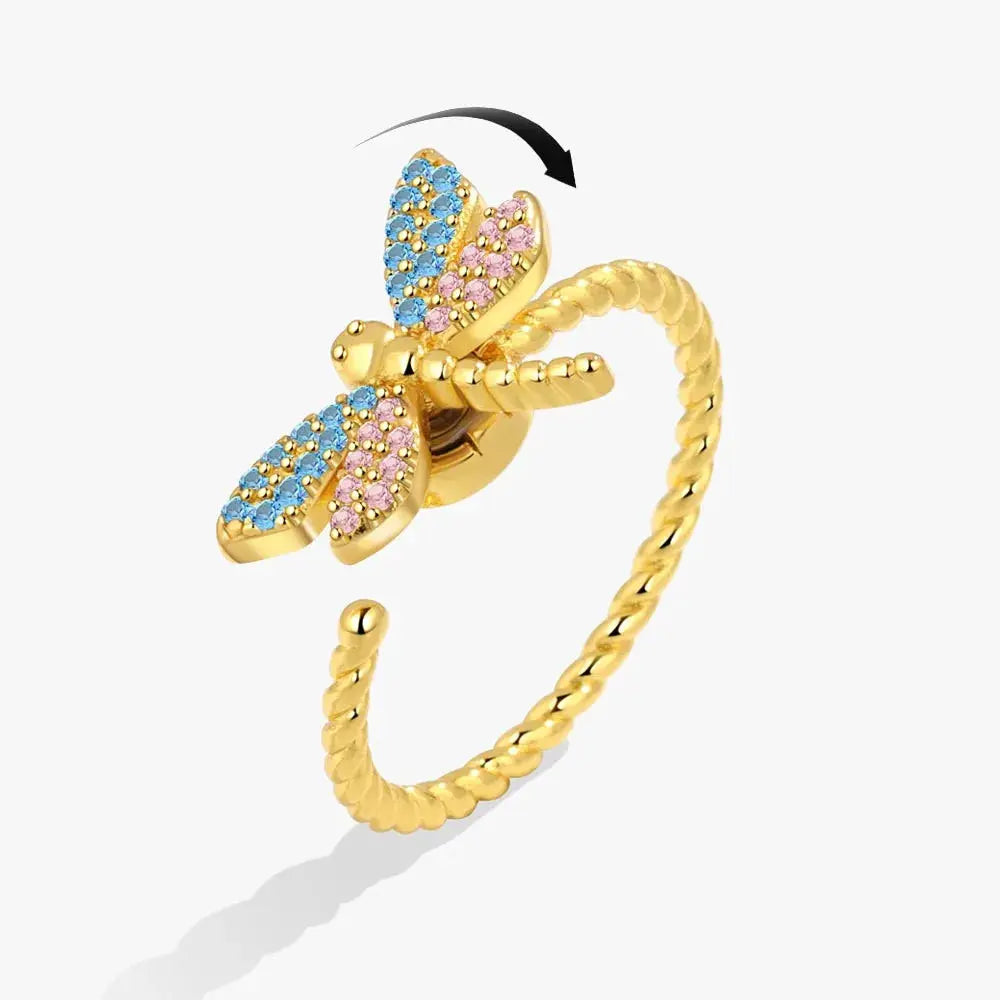 SMJEL Fidget Spinner Ring for Women Crystal Flower Eye Butterfly Animal Motifs Stress Relief Wedding Jewelry