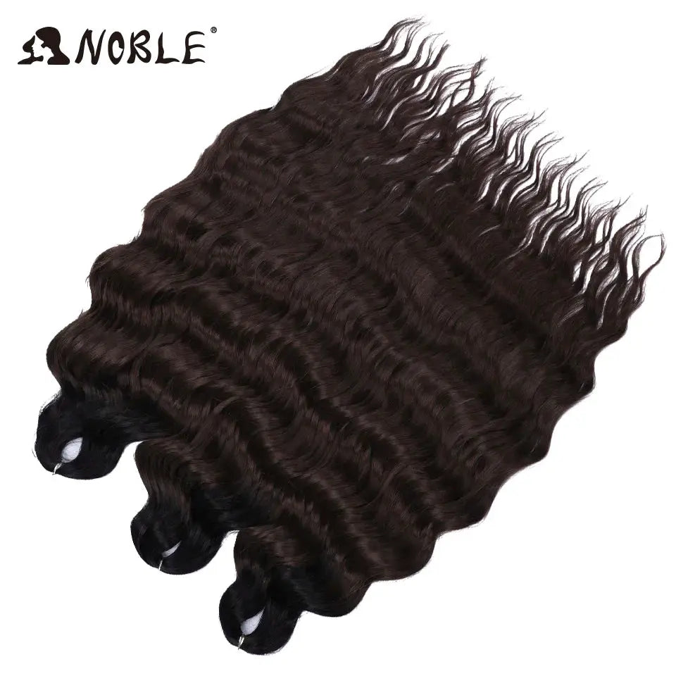 Noble Hair 24-inch synthetic loose deep wave braiding extensions, four bundles in dark brown