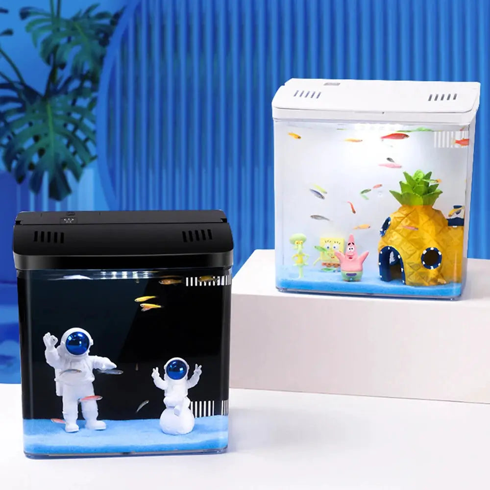 Desktop Ecological Mini Betta Fish Tank for Living Room and Desk Quiet Operation and LED Lighting