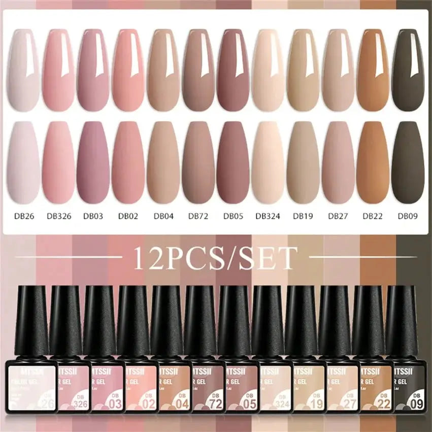 Simples Market MTSSII 12pc nude pink neutral gel nail polish set with 12 bottles