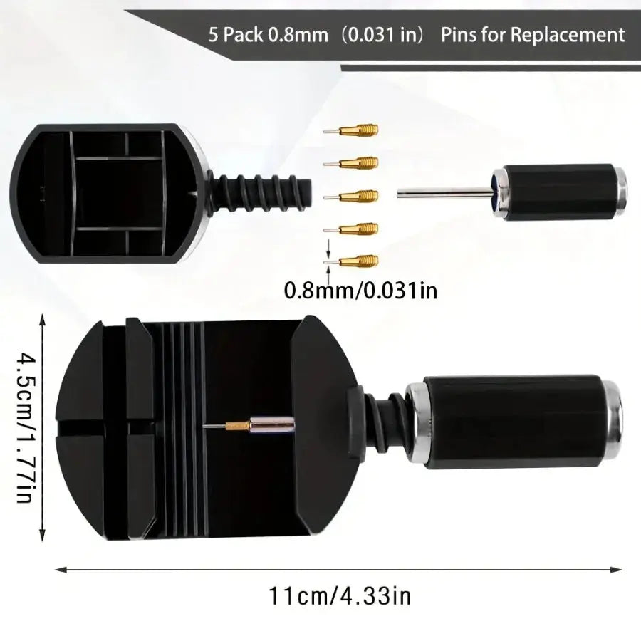 Watch link removal tool kit by Simples Market in black with five 0.8mm replacement pins