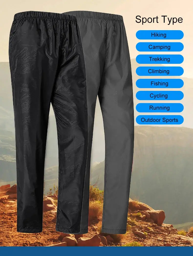 LNGXO hiking pants by Simples Market, unisex waterproof quick-dry outdoor trousers in black and gray.