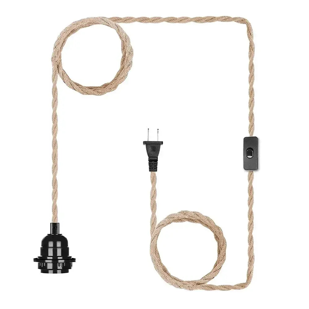 Industrial retro hemp-cord pendant lamp by Simples Market with E27 socket and inline switch