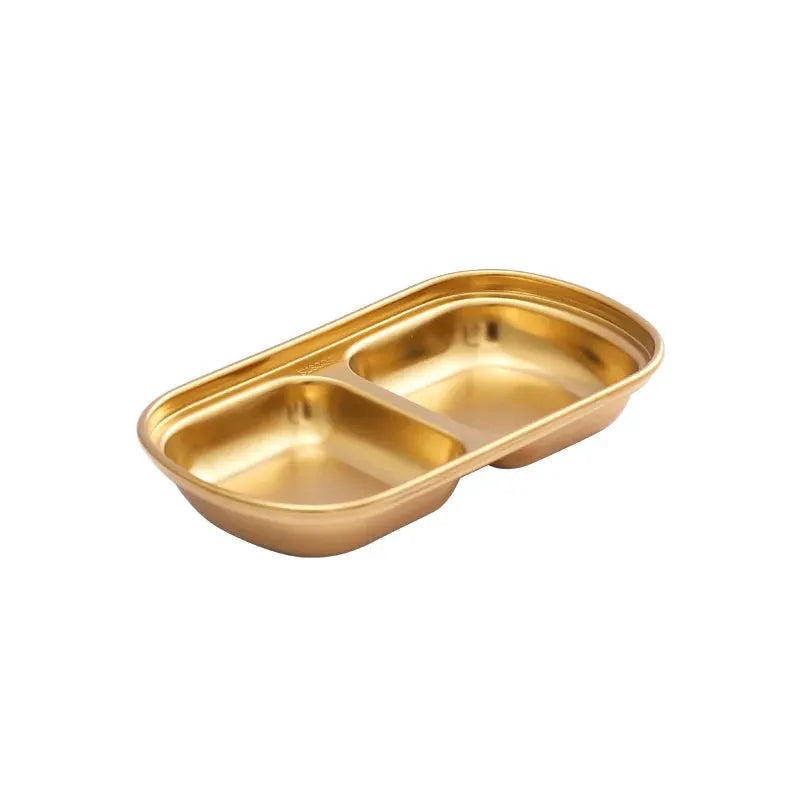 304 Stainless Steel Korean Style Dinner Plate And Gold Dipping Sauce Plate Barbecue Tableware Multi Functional Set
