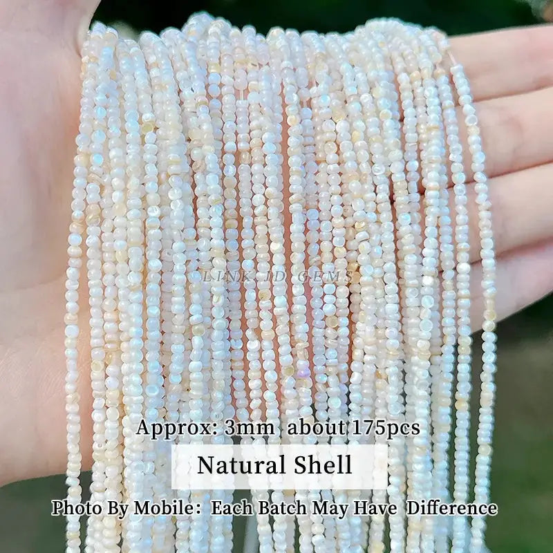 Natural shell beads, irregular smooth 3mm, about 175pcs, pale iridescent strands for jewelry making by Simples Market