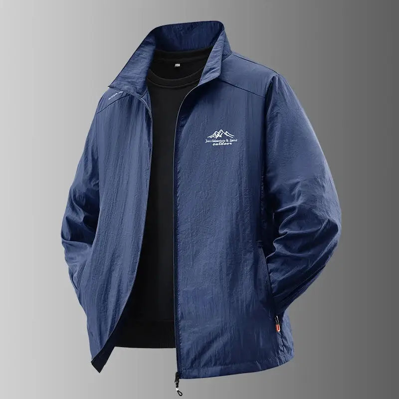 Simples Market men's navy blue ultra-light sun protection jacket with high collar and chest logo