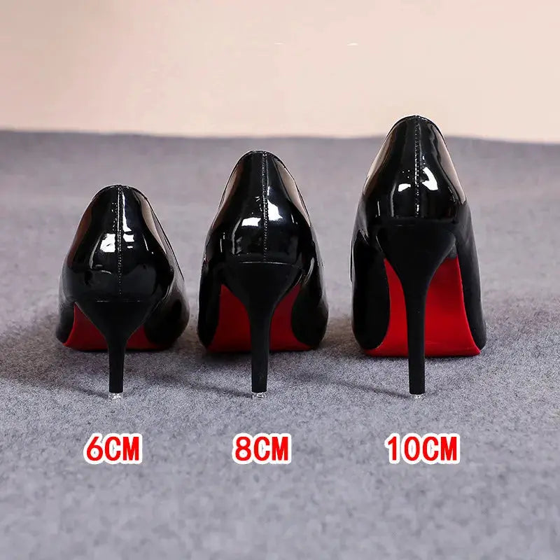 LuxePoint Pointed Toe Patent Leather High Heels Red Sole Stiletto Pumps For Work And Parties