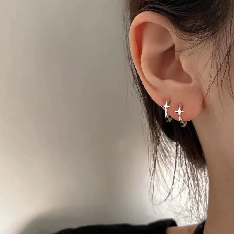 925 Sterling Silver Star Hoop Earrings For Women And Girls Trendy Original Hip Hop Style Jewelry Gift