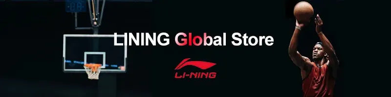 Li-Ning Global Store banner featuring Li-Ning logo, a basketball hoop, and a player in a red jersey