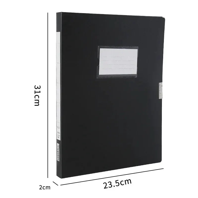 A4 plastic file box with lid, black, Simples Market; front label window, metal latch, 23.5 cm x 31 cm x 2 cm, 1-pack