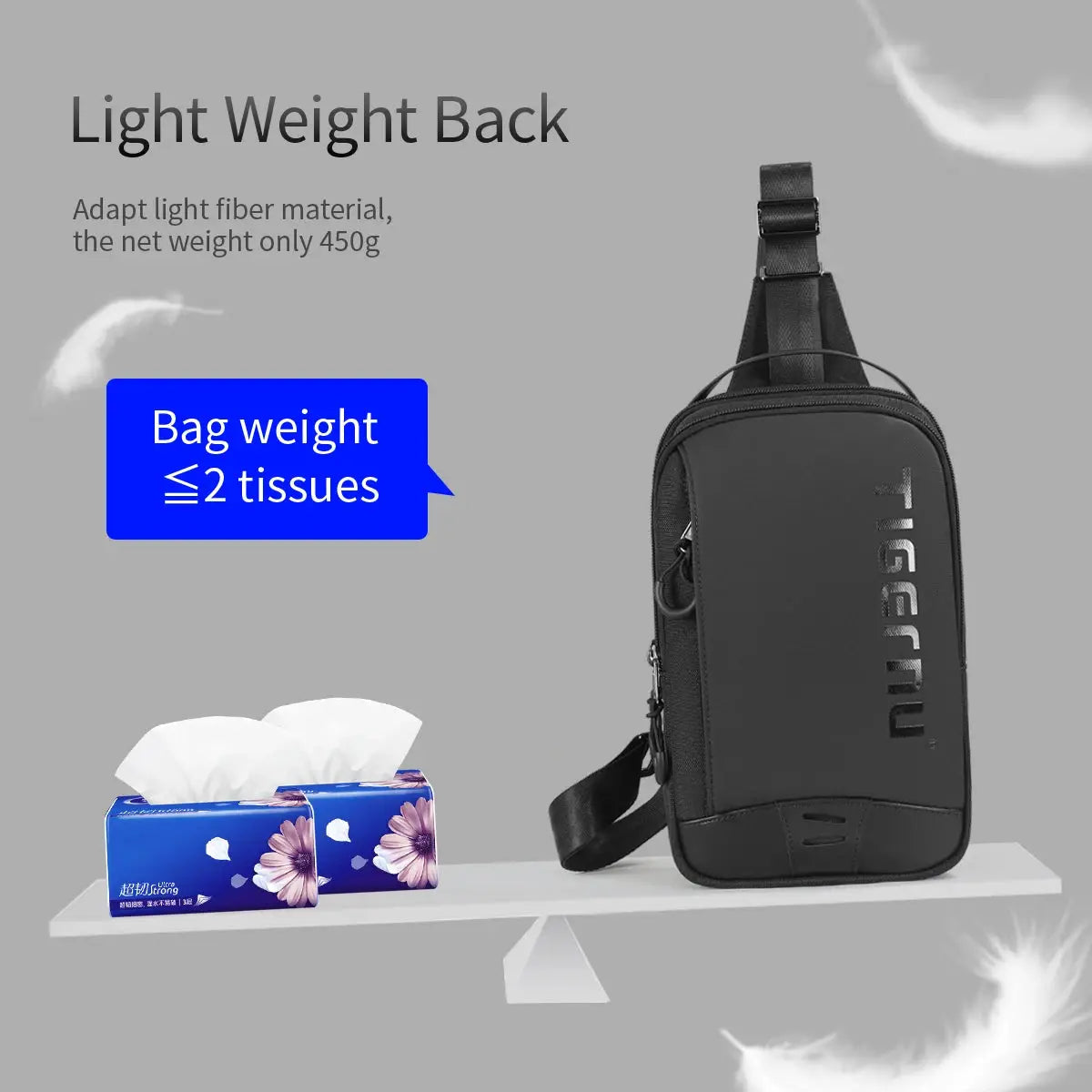 Tigernu chest bag for men, black crossbody bag with adjustable strap