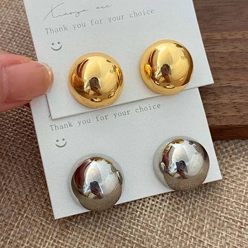 Punk Metal Big Ball Round Stud Earrings For Women Girls 2024 New Simple Fashion Semicircle Geometric Jewelry Gifts