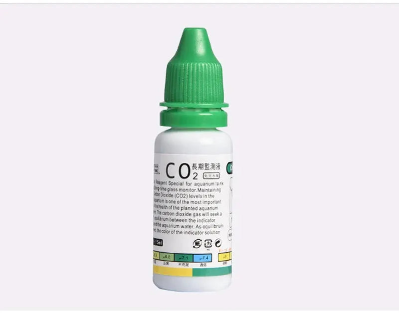 Simples Market aquarium CO2 indicator solution bottle with green cap for monitoring CO2 levels in fish tanks