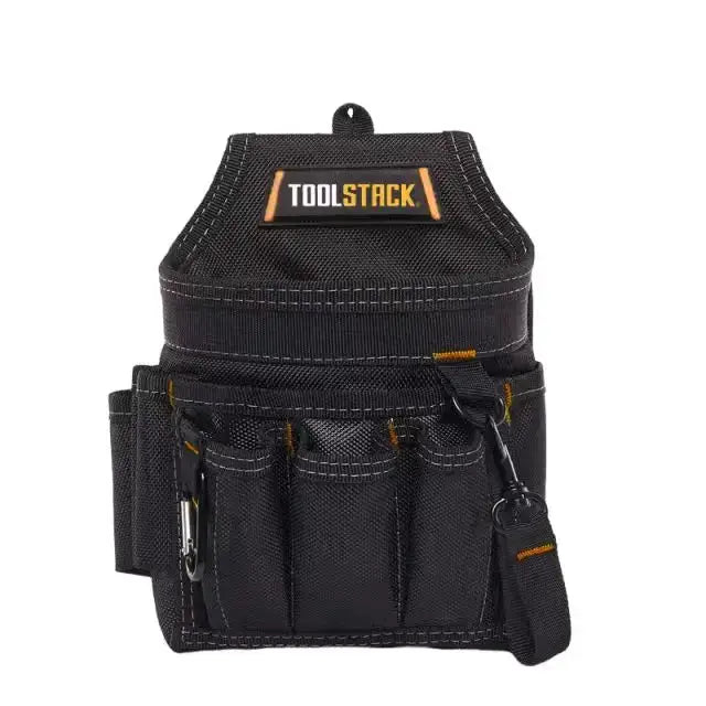 TOOLSTACK electrician pouch, black lightweight wear-resistant tool bag with multiple front pockets and attached strap