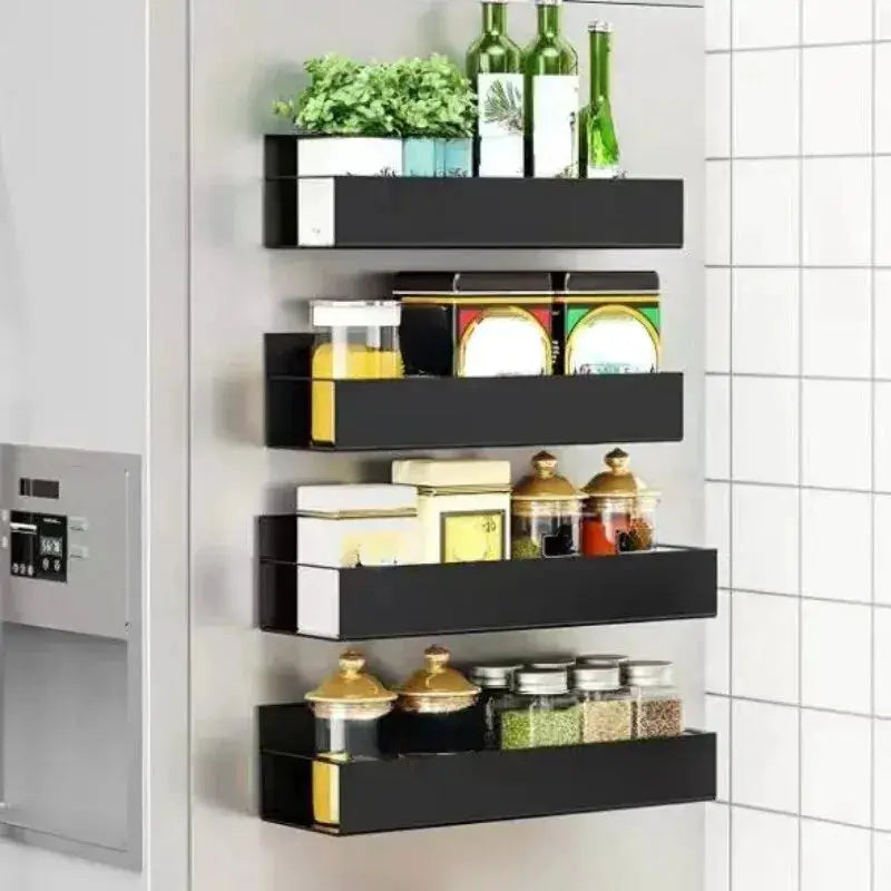 Simples Market magnetic side storage shelves, black metal, 4-shelf fridge organizer