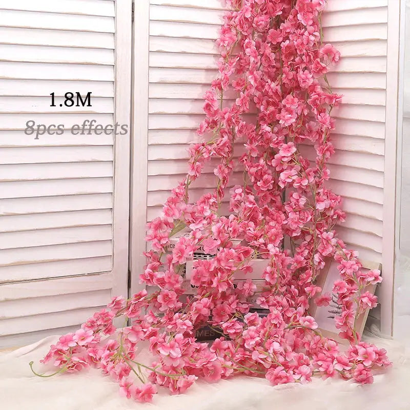 Artificial Sakura Flowers Vine Hanging Floral Garland Home Garden Wedding Arch Party Cherry Blossom Wall Decor
