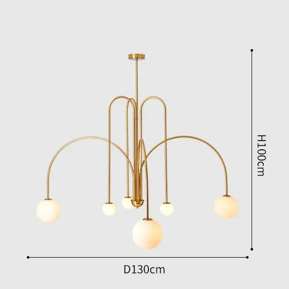 Nordic minimalist pendant light chandelier in gold with globe bulbs