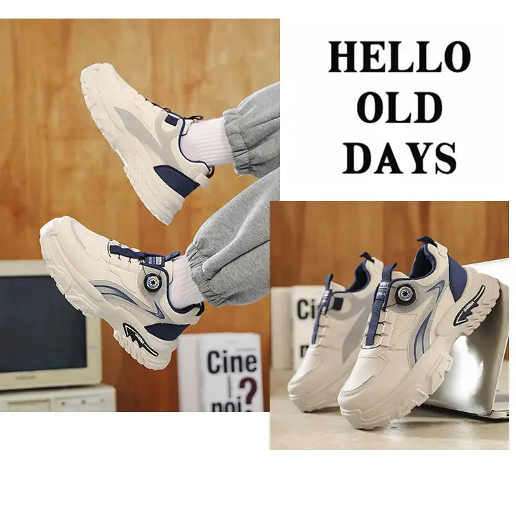 Simples Market men's high-top running shoes with thick white soles and navy accents, breathable casual sneakers.