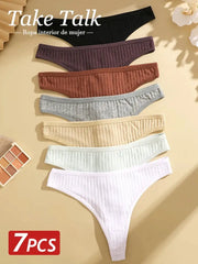 7pcs ribbed cotton G-string panties in assorted colors, low-rise thong