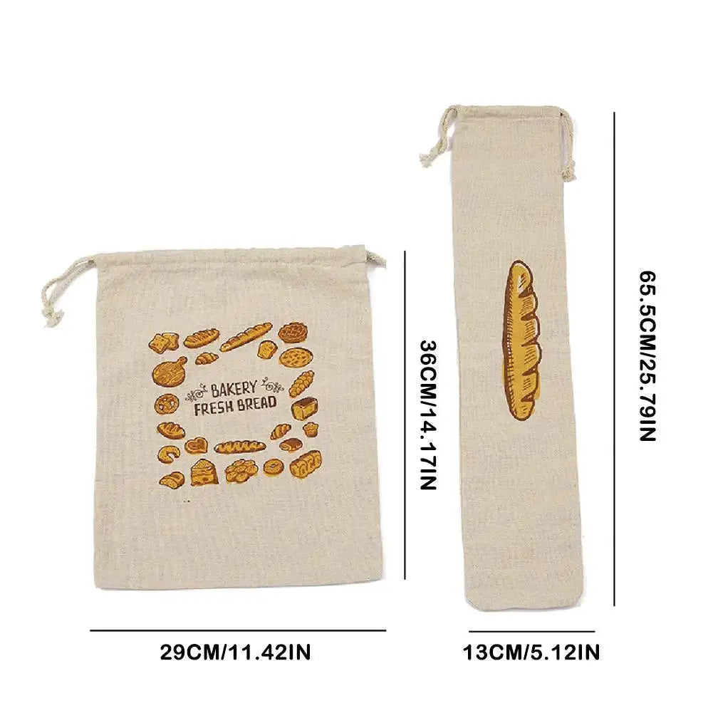 Linen Bread Bags Reusable Drawstring Large Washable Storage for Bread Unbleached Kitchen Organizer