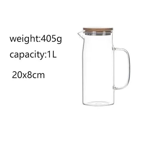 Thickened Borosilicate Glass Kettle With Bamboo Lid And Filter Cover 1000ML And 1500ML Capacity For Juice And Coffee