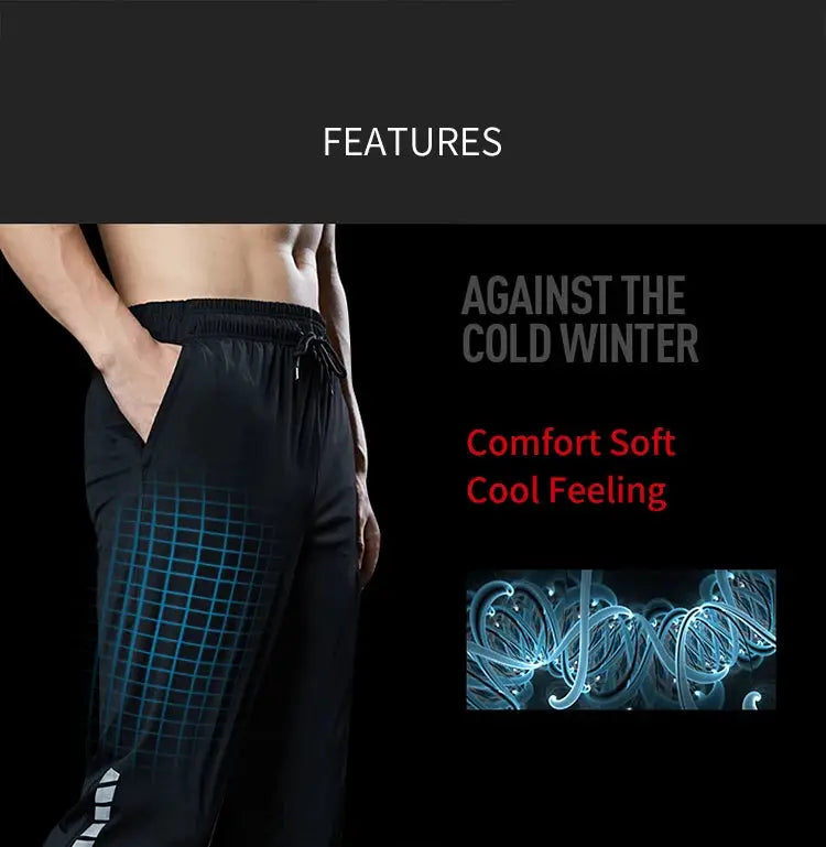 SONECHOKI men's black calf-length running pants with blue grid print, loose quick-dry sport trousers