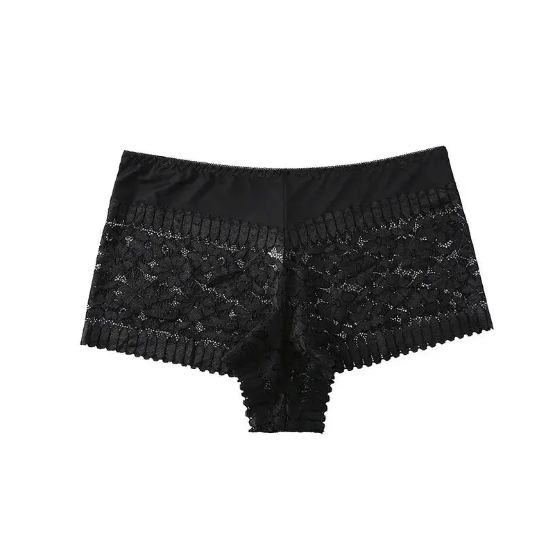 Sexy lace high-waist panties in black, breathable lace boyshorts.