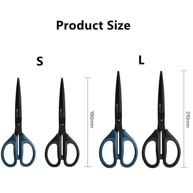 DELI Professional Office Scissors 180mm Heavy Duty Stainless Steel Blade Black Coated For Paper Craft And Cutting