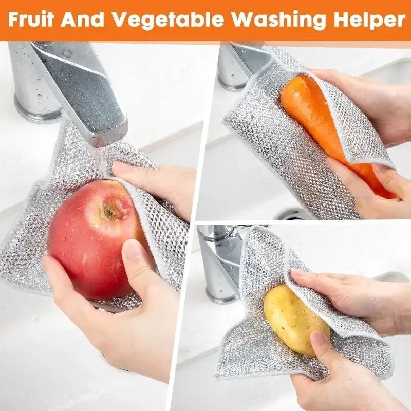 Simples Market magic dishcloth with silver mesh, built-in sponge and steel-wire scrubbing ball