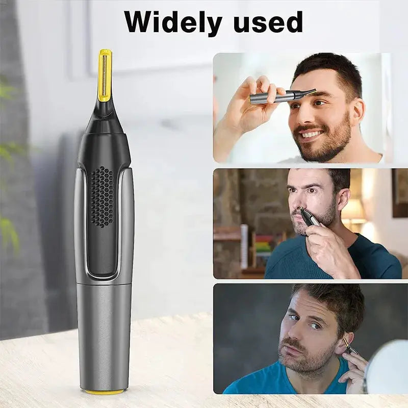 Nose ear face trimmer by Simples Market; electric grooming tool in gray-black with yellow tip