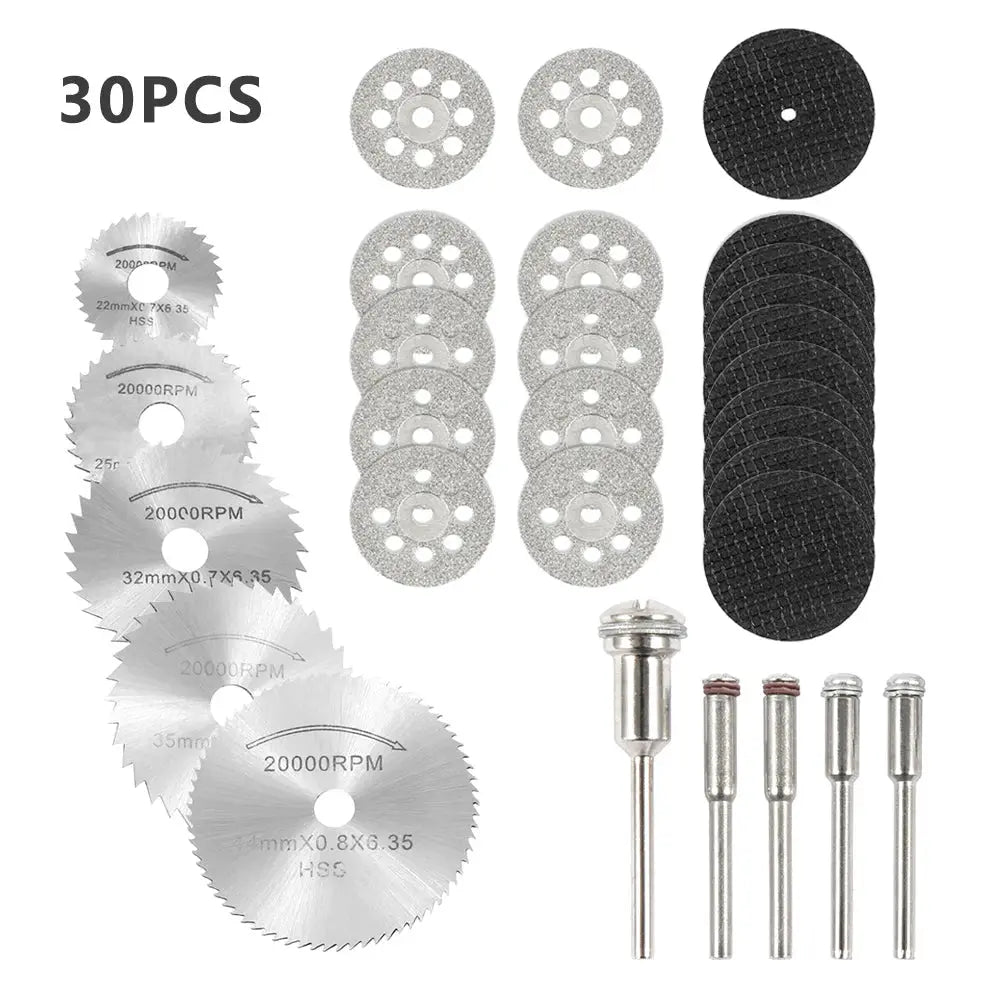 Six To Thirty Two Pcs Mini Circular Saw Blade Set For Dremel Rotary Tools With Sanding Grinding Wheels And Cutting Discs