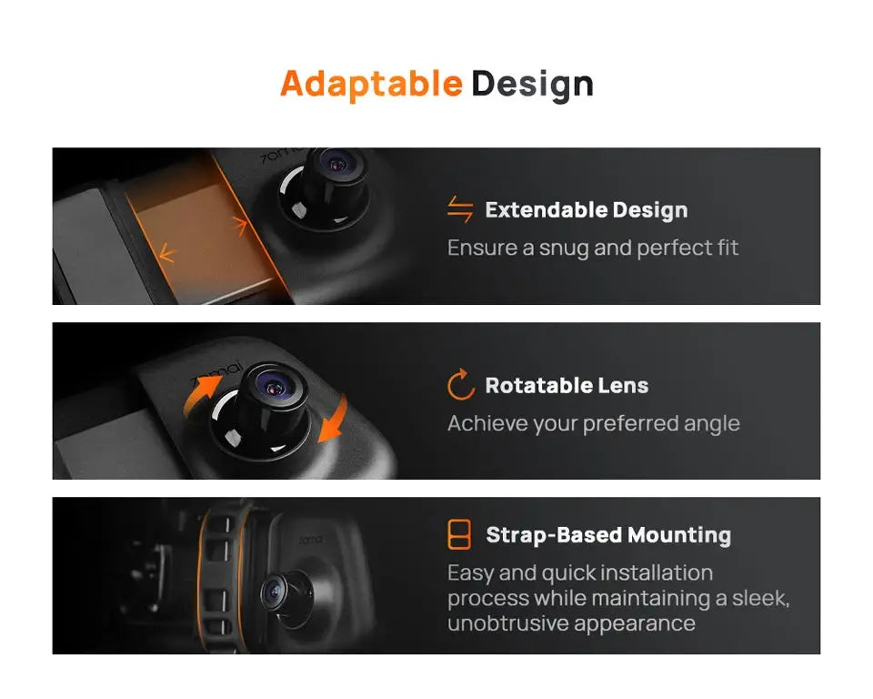 70mai S500 rearview dash cam with 9.35-inch touchscreen, rotatable lens, and dual-channel HDR