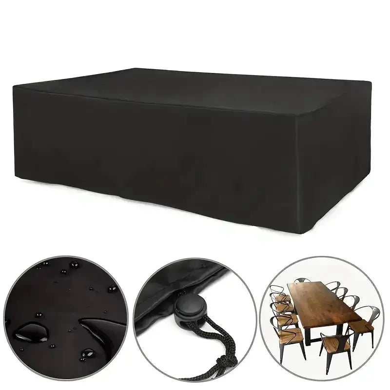 Rectangular outdoor furniture cover for double sofa, 120 size, black waterproof with drawstring