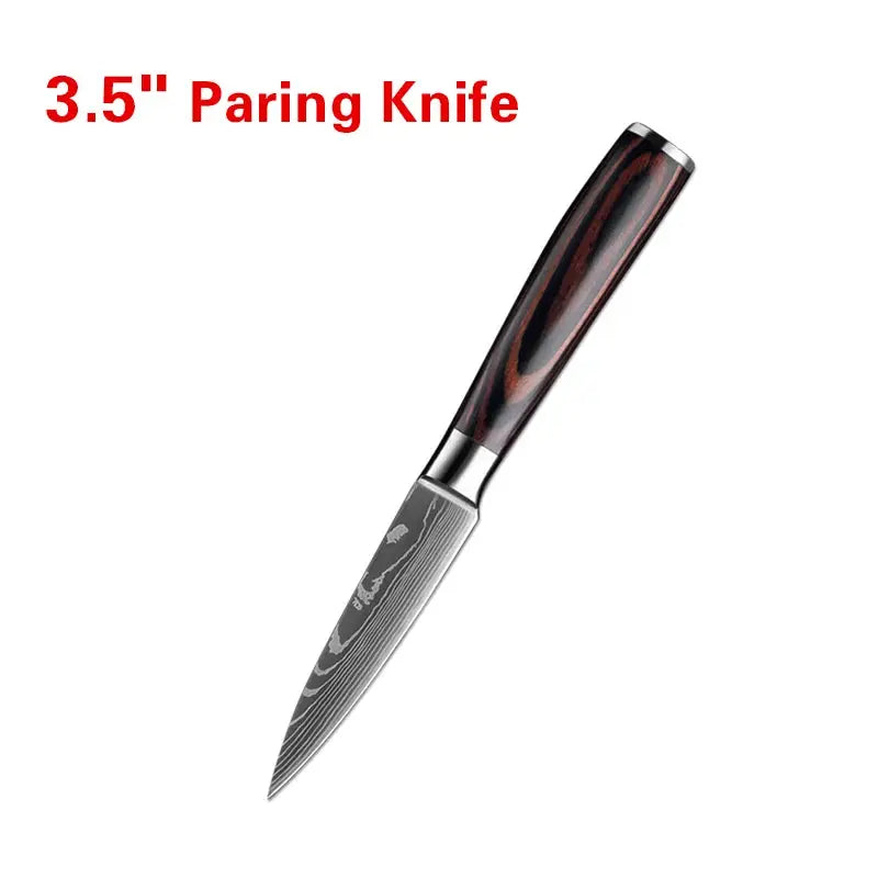 Professional Laser Damascus Kitchen Knife With Wood Handle For Bread Fruit Fish Meat Boning And Slicing