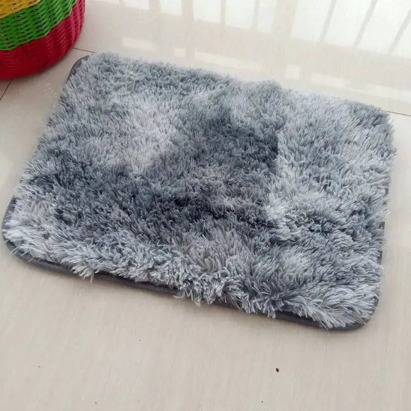 VIKAMA 1PC silk-wool rug, gray tie-dye shag, machine washable carpet mat