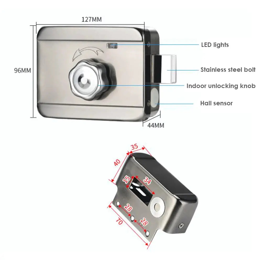 Simples Market smart door lock with Tuya Bluetooth, fingerprint, password, RFID; stainless steel bolt and LED lights.