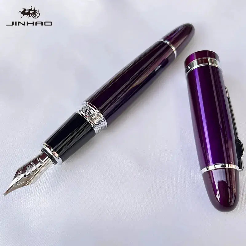 Jinhao 159 fountain pen set with silver trim and purple cap