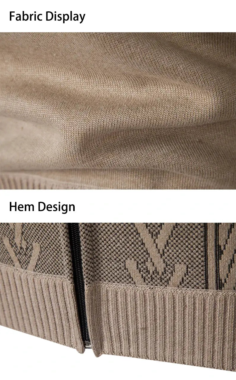Simples Market men's beige cashmere-padded knitted sweater coat with zipper closure and ribbed hem