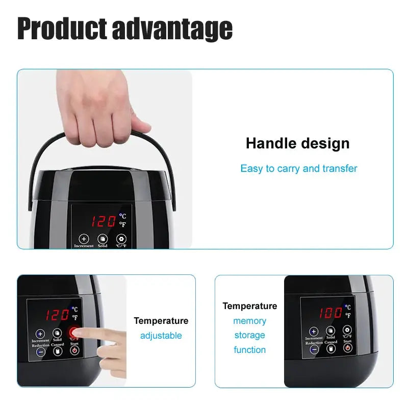 500ml wax heater machine with LCD temperature display by Simples Market, black wax warmer with handle