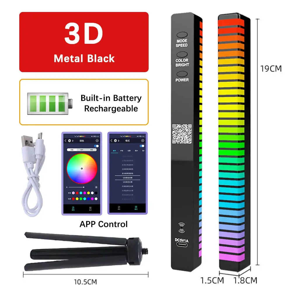 16 32 40 LED Charge RGB Light Bar Sound Activated Music Pickup Voice Lights Ambient Lamp For Game Room Decor