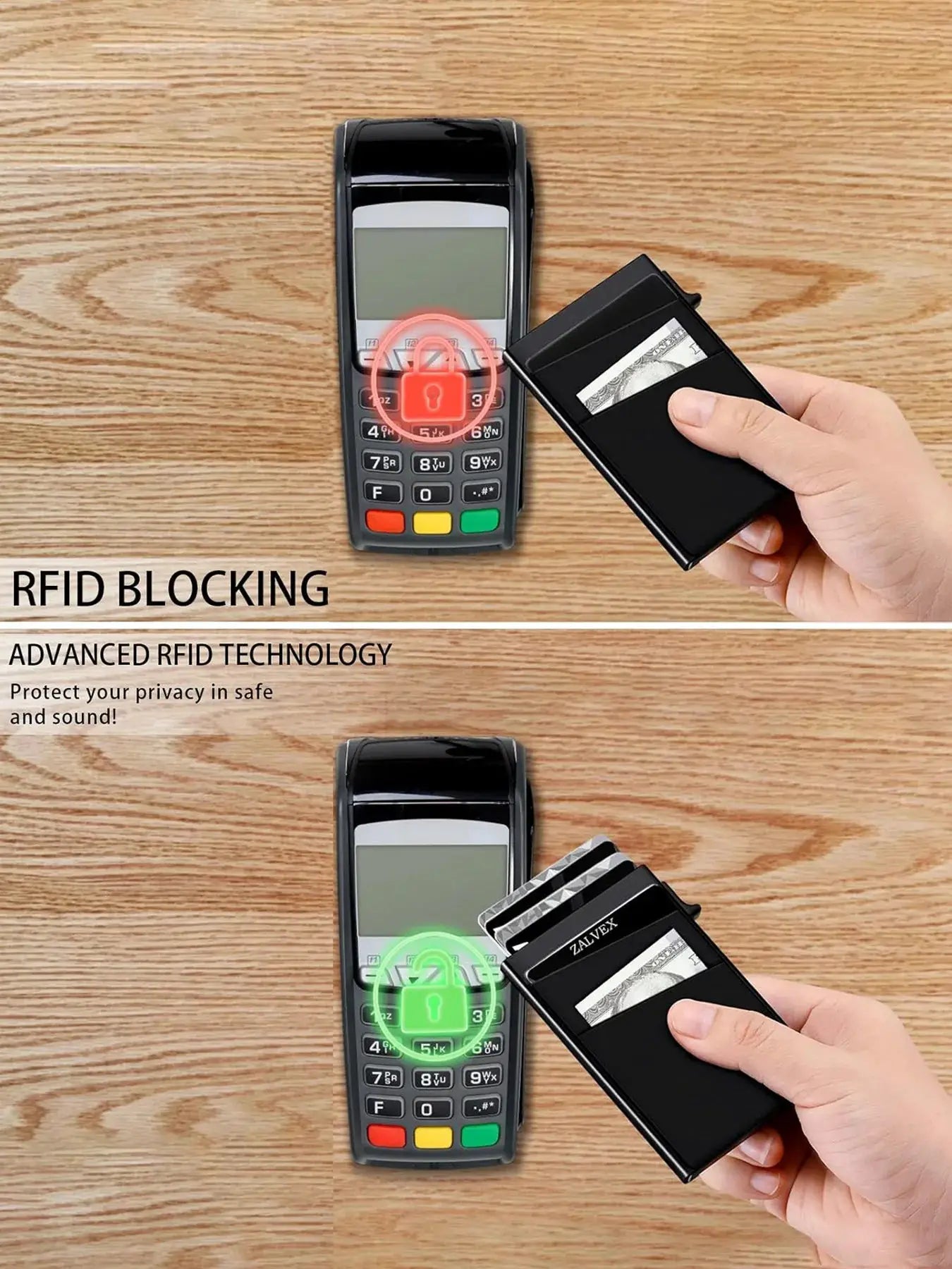 Simples Market RFID-blocking card holder, black aluminum minimalist wallet with card slots (two shown)