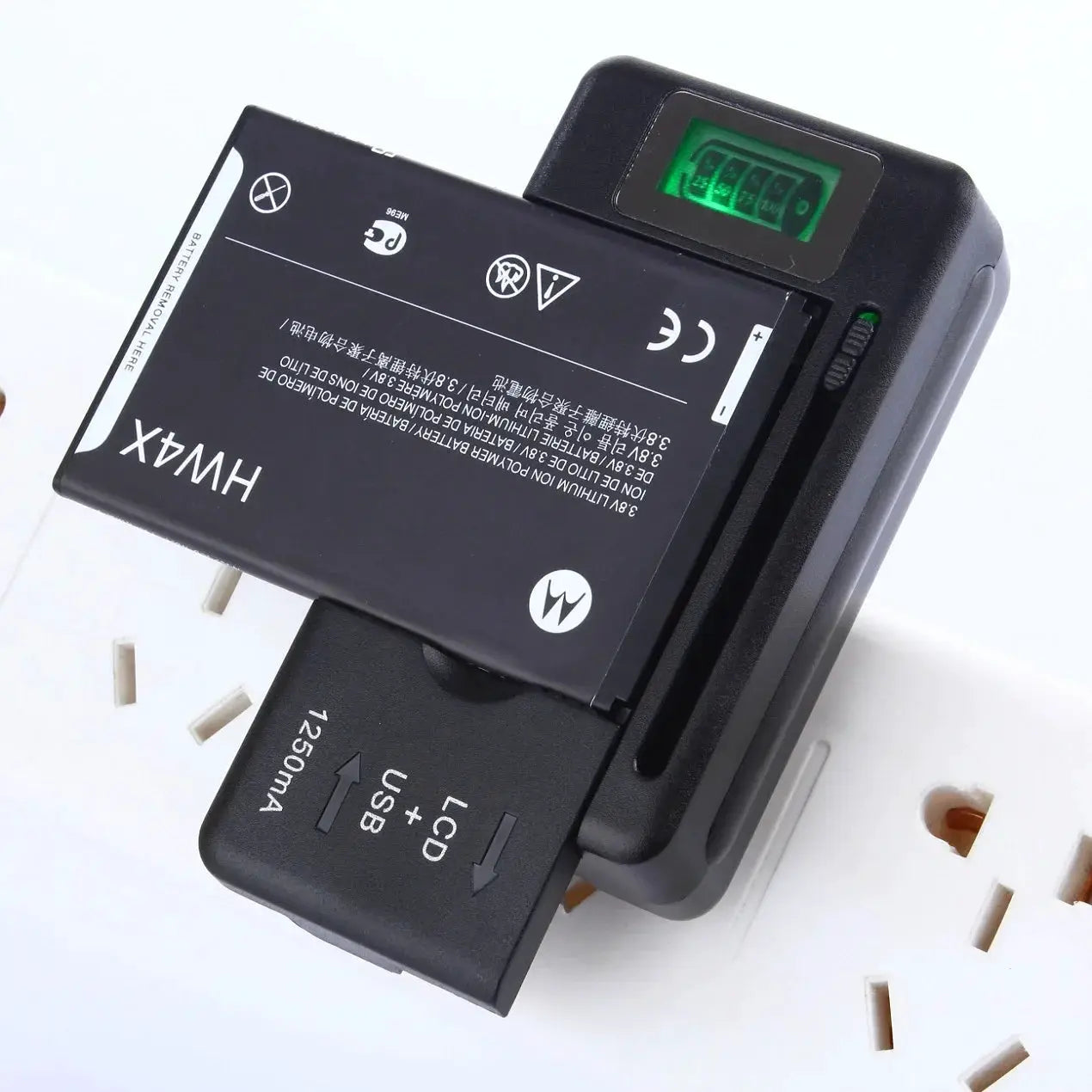 Universal USB Battery Charger With LCD Indicator For Li Ion Cells 32 To 55 Millimeters Width US UK EU Plug