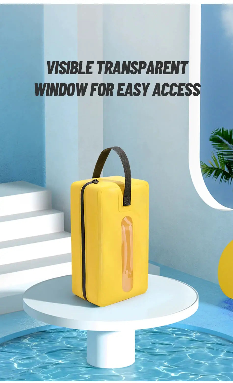 Men's gym bag, yellow with a clear window panel for easy access.